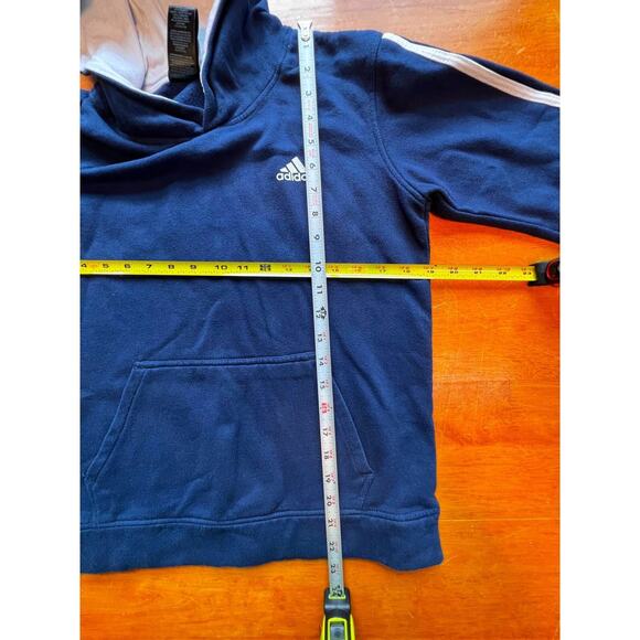 2016 Adidas Cotton Hoodie Sweatshirt Boys L 14/16 Blue Striped Sleeve Pocket - Picture 2 of 8